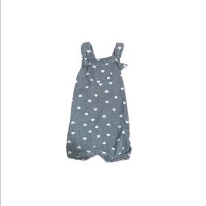 Carter’s denim short overalls with white heart pattern size 12 months